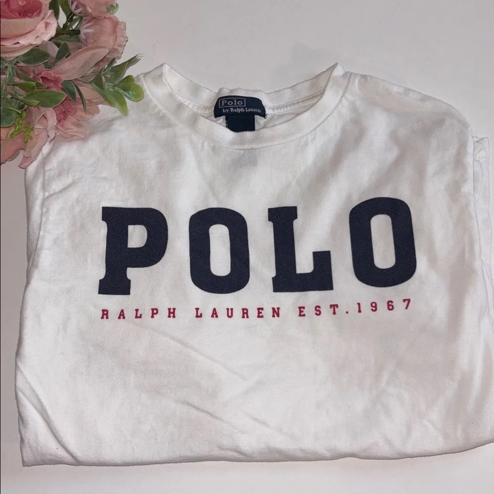 Ralph Lauren White Polo Shirt Boys Long Sleeve White POLO Logo T Shirt Large - Picture 17 of 17